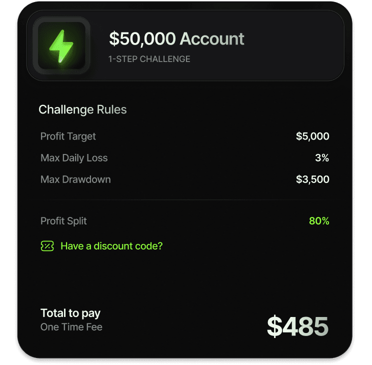 Challenge selection interface showing trading evaluation options
